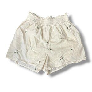 In February Pastel Yellow Floral Embroidered High Waist Shorts Womens Size Small
